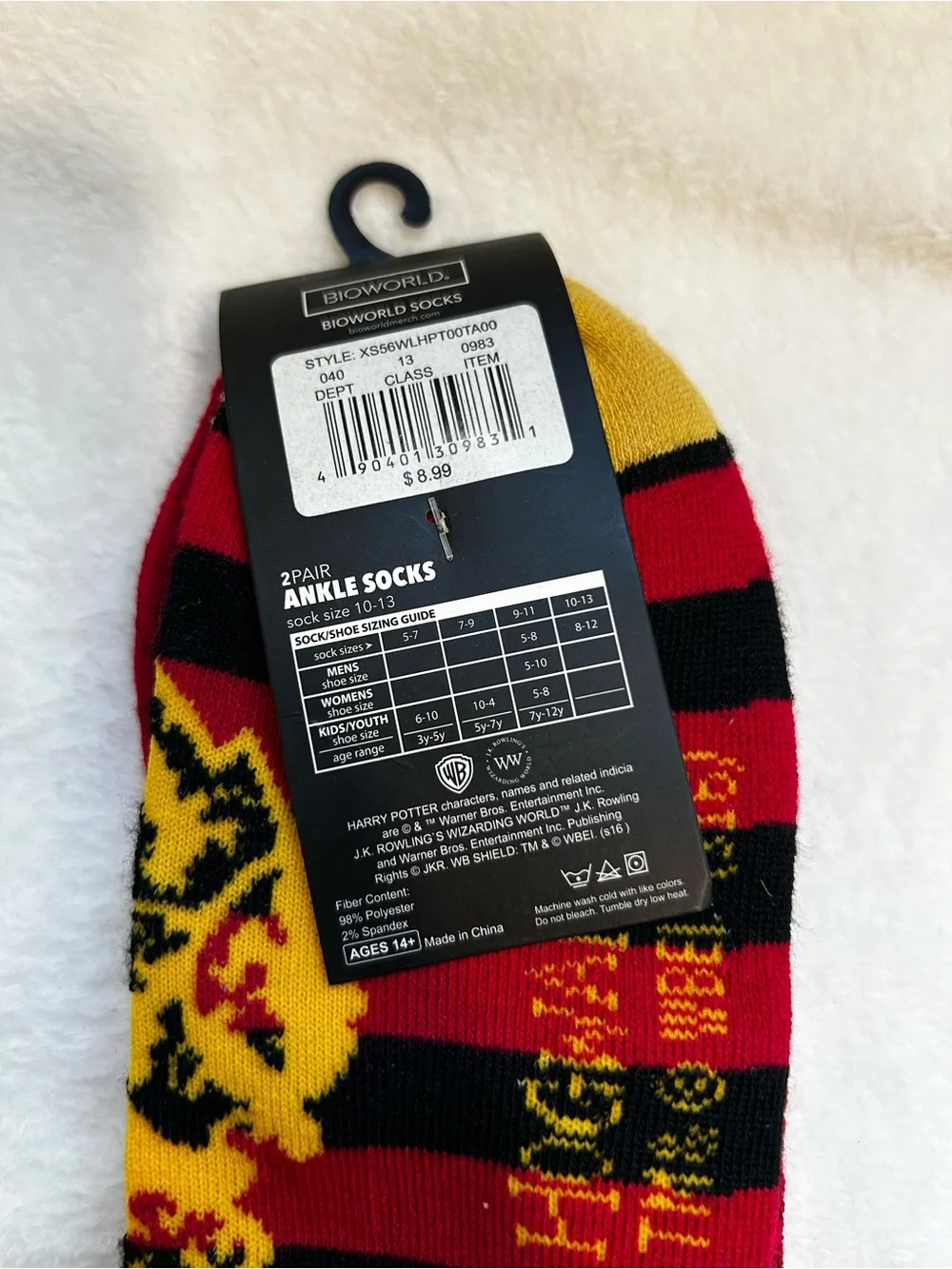 NWT Harry Potter Gryffindor 2-Pair Ankle Socks by Bioworld